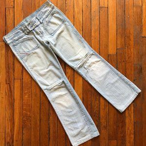 Vintage Y2K Diesel 2002 Made in Italy Women Blue White Distressed Low Rise Jeans